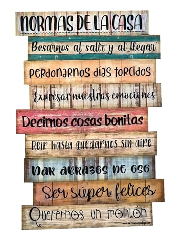 AIRES NUEVOS Normas de la casa Cuadro de Madera de Listones Hecho a Mano, para Decorar el hogar y Regalar. Original. Personalizados. Diseños Propios.