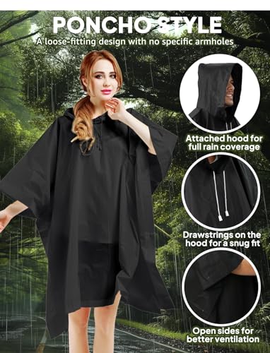 ANYOO Rain Ponchos for Adult Emergency Raincoats Reusable Hooded Rain Jackets for Men Women(2 pack)3
