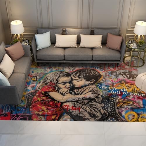 Tapis de sol pour décor de chambre de bébé style graffiti rétro lavable - 3