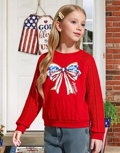 Image of CAZYCHILD Girls 4th of July Shirt Boys USA Tshirt Kids American Flag Sweatshirt Patriotic Pullover Tee Tops