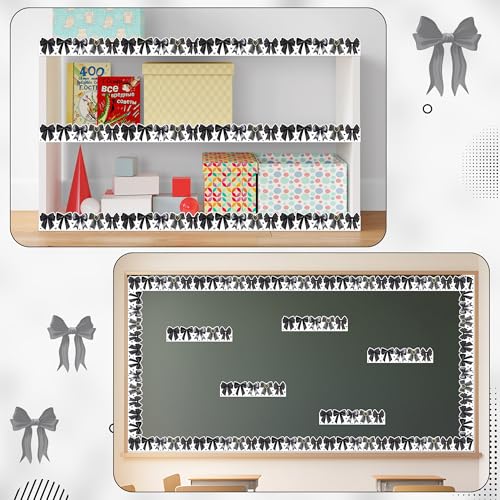 Image of BeYumi Black Bows Border Trim - 65ft Back to School Watercolor Black Bow Coquette Rolled Border Trim Watercolor Bulletin Board Classroom Office Chalkboard Kindergarten Elementary Home Party Decor