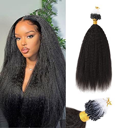 Micro Links Hair Extensions 100% Brazilian Human Hair Micro Links Human Hair Kinky Straight Micro Loop Hair Extensions Natural Color 100 Strands 70 Grams 12 Inch