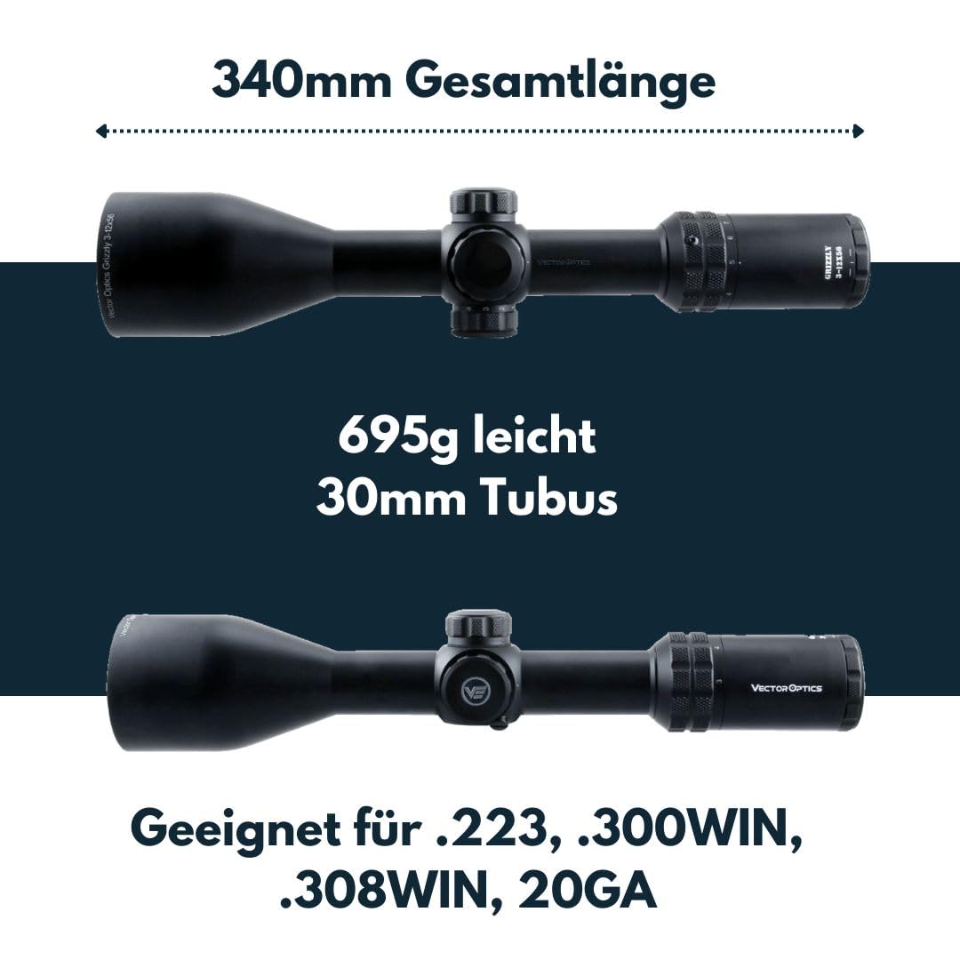 Vector Optics SCOM-09 Grizzly 3-12x56SFP - Cannocchiale per sport, airsoft e caccia, fucile ad aria compressa, mirino mirino per fucile, scopa rifle scope, ampia gamma di accessori