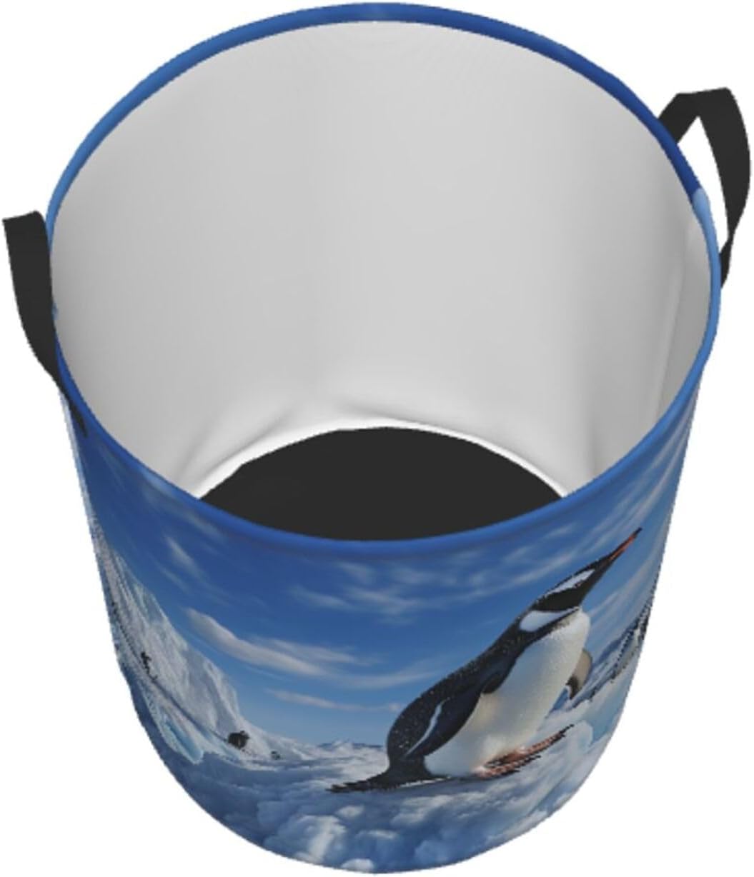 Snow mountain penguin Laundry Basket With Handles Foldable Oxford Cloth Tote Bag Laundry Hamper Waterproof Clothes Storage Bucket Toy Organizer For Laundry Room/Bathroom/Bedroom/Dormitories