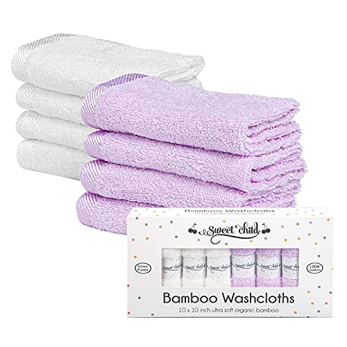 Image of Sweet Child 8-Pack Baby Washcloths -Super Soft Rayon Washcloth, Baby Wash Cloths for Newborn,Infants and Kids, Bath Baby Towels, Body and Face Towel, Face Cloths for Washing Face (Purple/White)