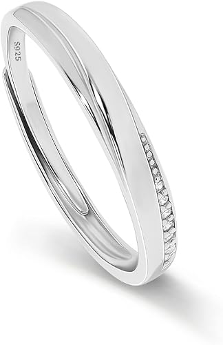 Miniatura 10 de Meissa 2 Pcs Couple Rings for Men and Women 925 Sterling Silver Wide Wedding Bands Size Adjustable Promise Ring Matching Couple Rings Size 4-12,