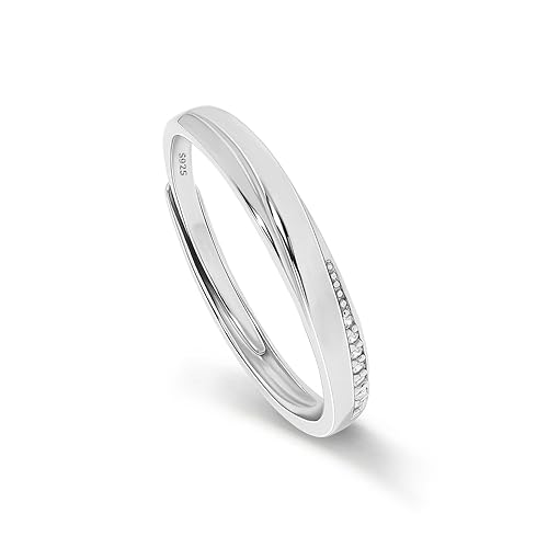 Meissa 2 Pcs Couple Rings for Men and Women 925 Sterling Silver Wide Wedding Bands Size Adjustable Promise Ring Matching Couple Rings Size 4-12,