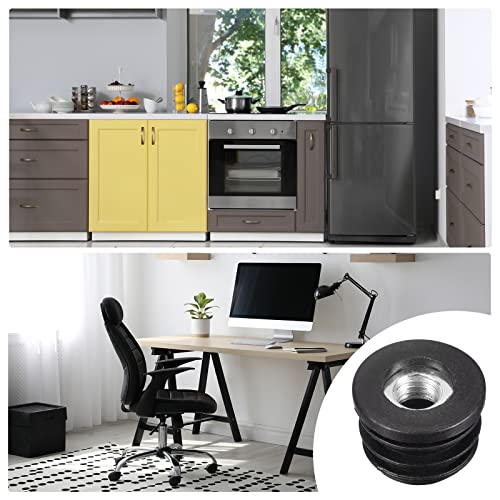 Image of uxcell 8Pcs Inserts for Round Tubes with M8 Thread, for 22mm /0.87 inch OD, Black Plastic Plug Caster Insert Chair End Caps Furniture Leg Plug