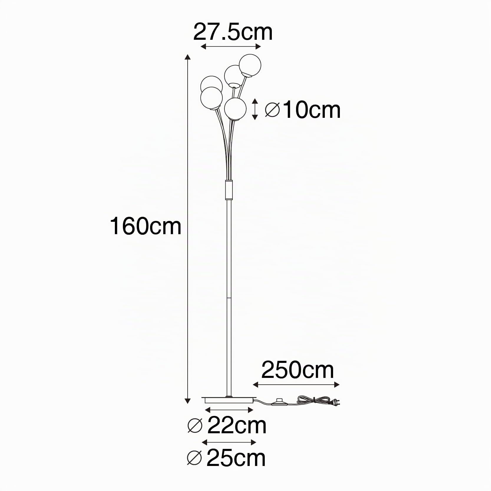 Qazqa athens-opal - Lampada da terra Moderno - 5 luce - L 25 cm - Oro - Moderno - Soggiorno I Camera da letto I Sala da Pranzo I Cucina