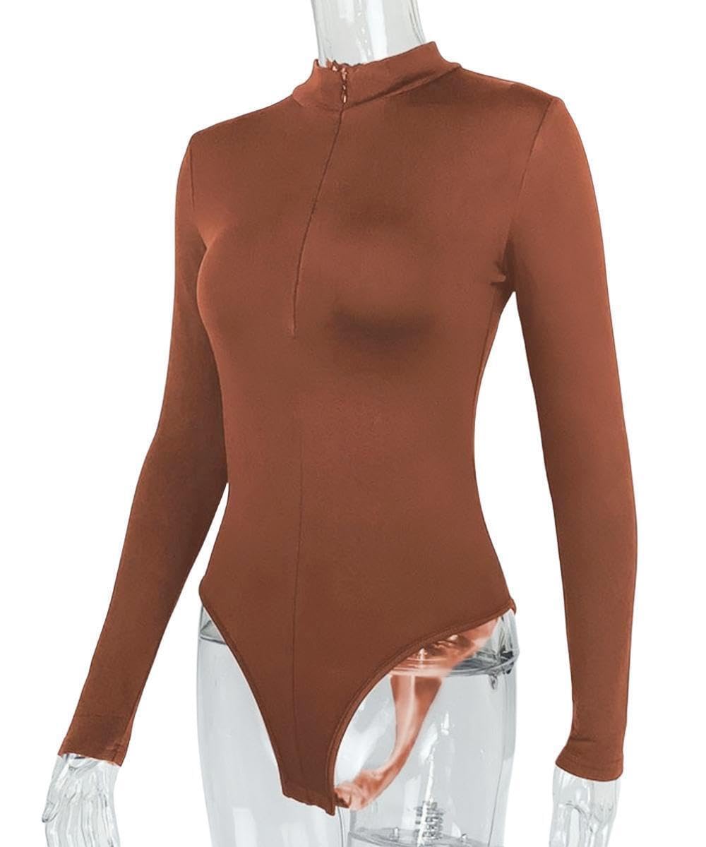Body damskie z długim rękawem, eleganckie, seksowne body z długim rękawem, z zamkiem błyskawicznym, wąskie, damskie body z długim rękawem, koszulka z długim rękawem dla kobiet
