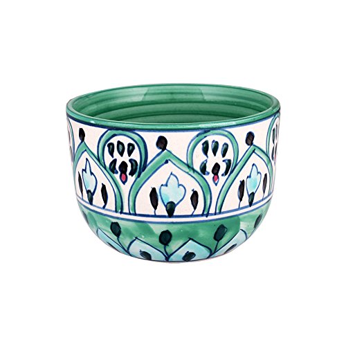 Image of KITTENS Ceramic Bowl Set of 4 (300ml) - Hand Painted Green Floral - Microwave & Dishwasher Safe - BPA-Free, Food Grade - Ideal for Soup, Snacks, Maggi & Gifting