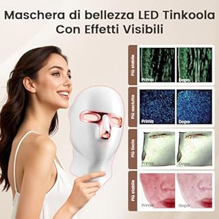 Tinkoola Maschera Viso LED per Viso e Collo, Maschera di Terapia con Luce LED, Ricaricabile USB-C, Maschera a Infrarossi per Casa, Lavoro, Viaggi, Yoga (Rosa)