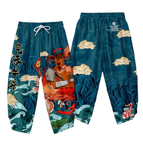 Image of DOSLAVIDA Men's Japanese Kimono Jacket Set Stylish Open Front Coat With Shorts Chinese Style Printed Cardigan Suit