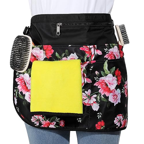 Bafelia Waterproof Cleaning Caddy Apron for Women with 7 Pockets,Peony Housekeeping Uniform Supplies,Utility Maid Apron