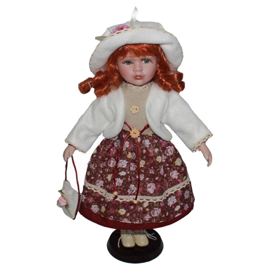 Menolana Adorable 16inch Porcelain Doll Girl Figures Collections with Wooden Display Stands for Adult Collections Home Ornament