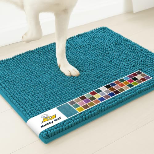 Image of Muddy Mat | Super Water Absorbent Door Mat Indoor, Microfiber Quick Dry Chenille Entryway Rug, Slip Resistant Front Door Mat, Indoor Mats for Entryway, Machine Washable Pet Rug, Teal 24 inch x 40 inch