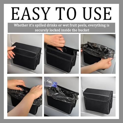 Image of Upgraded Magnetic Car Trash Can with Lid,Mini Hanging Car Trash Bin with Mesh Pocket & 30PCS Garbage Bag,Collapsible Cars Garbage Can as Cars Storage Organizer for Most Auto