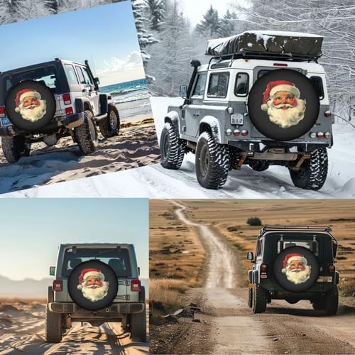 Image of Happy Santa Spare Tire Cover for Rv Trailer Camper- Cute Xmas Winter Waterproof Wheel Protectors Cover Universal Fit for Truck SUV Travel New Year Outdoor-15 inch