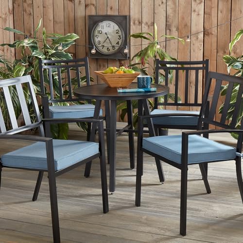 Indoor/Outdoor Chair Pads in Sunbrella Fabric – 17''x17'' Patio Seat Cushions with Foam Insert, Removable Reversible Cover & Ties for Patio Dining Chairs – Set of 2 or 4, Spectrum Denim by Greendale Home Fashions - Used condition - Image 2
