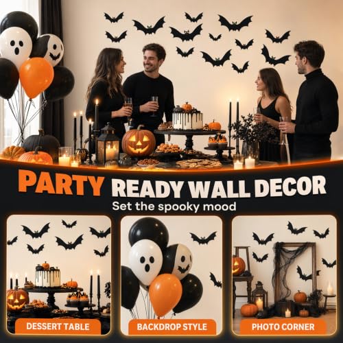Image of Hanging Bats Halloween Decoration Outside, 2026 New Light Up Bat Decor, Versatile Bat Party Decorations, Removable Bat Decals for Garage Door and Window (12, Red, Small)