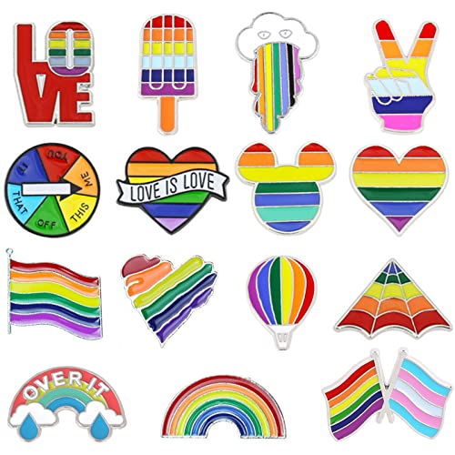 Yueser Pride Pin, 15 Stück Pins Anstecker Pride Accessoires Regenbogen Broschen Regenbogenbrosche Flagge Regenbogen Liebes Pins Emaille Pins Abzeichen Stolz Anstecknadeln LGBT für Schals Kleider