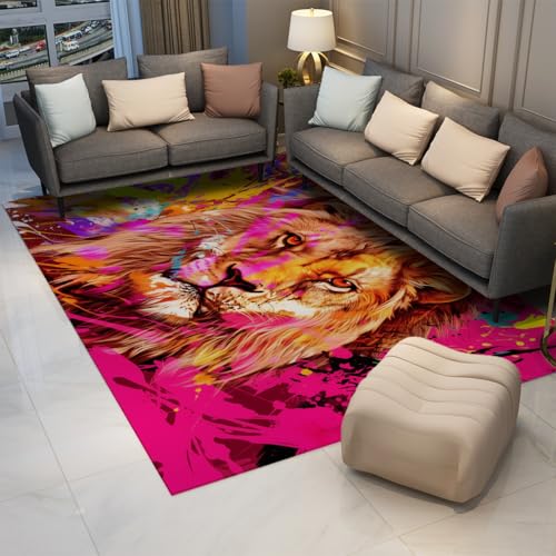 Tapis antidérapant lion lavable 160x200cm doux avec motifs abstraits