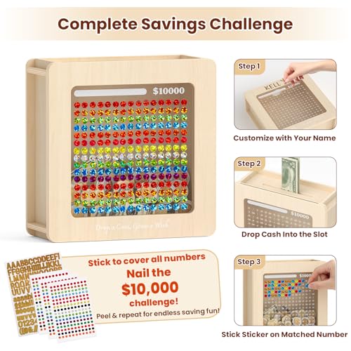 Image of Summidate Wooden Money Saving Box: $10000 Challenge Cash Vault Piggy Bank