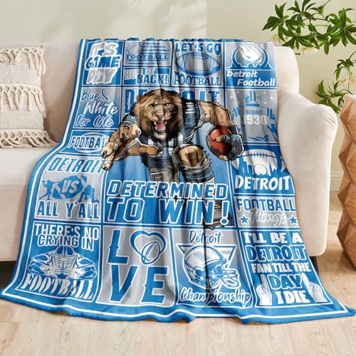WTKBLAN Football Gifts for Detroit Fans Football Fans Gifts for Men Women Sport Style Flannel Blanket Super Cozy Soft Living Room 60x50