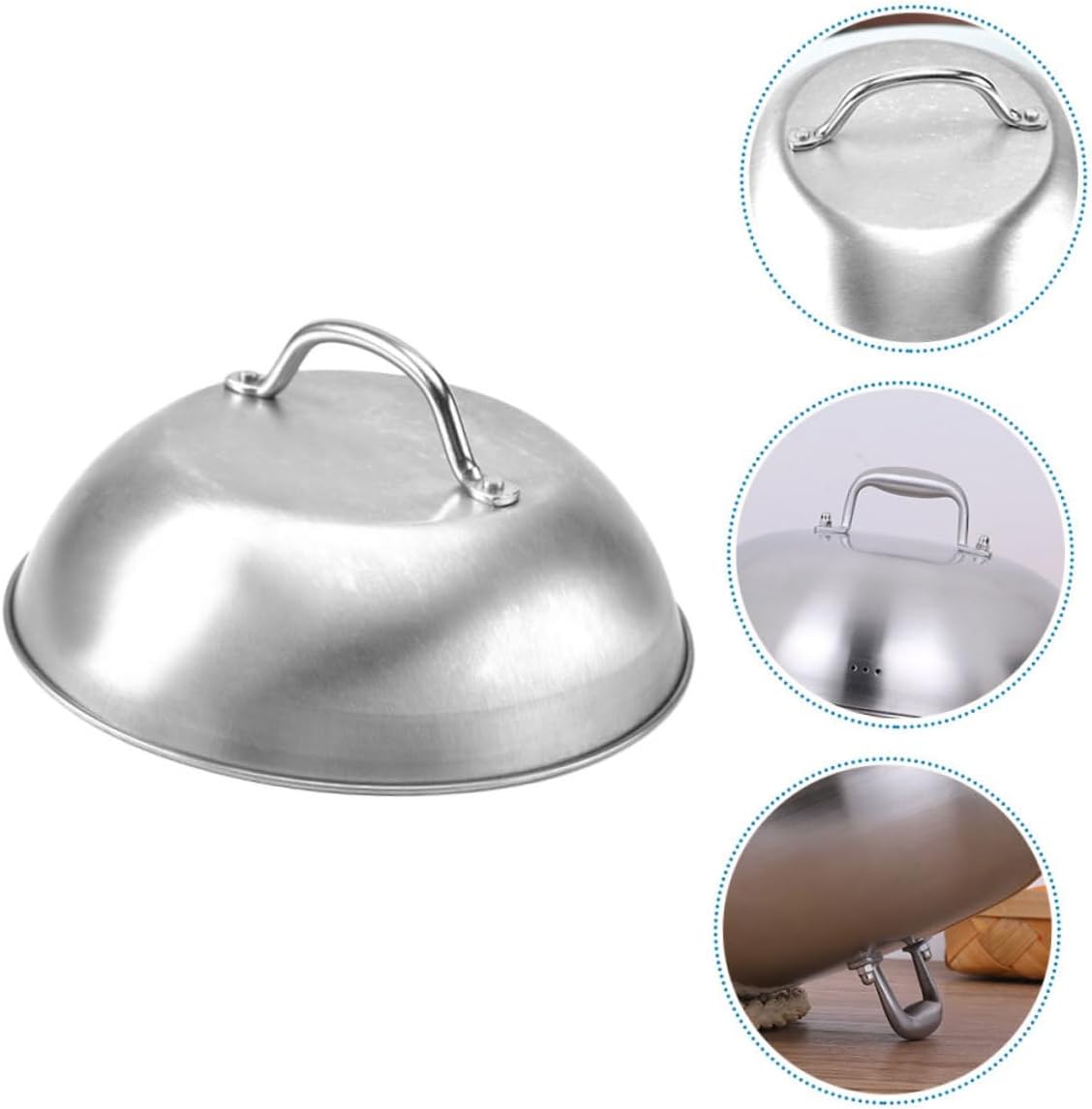 Stainless Steel Hemispherical Food Cover Handle Heavy-Duty Cooking Hood for Steak BBQ Grilling Kitchen Dish Lid