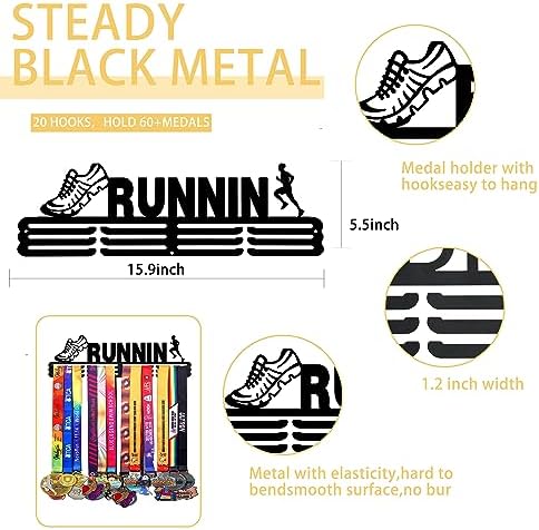 Goutoports Medal Holder Display Hanger Rack Frame for Sport Race Runner-Running Medal Hanger Display-Sturdy Black Steel Metal Over 60 Medals Easy to Install-HOL40P