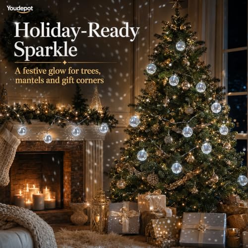 Bola espejada de 16 pulgadas Youdepot y luces de cuerda para bolas espejadas, decoración plateada para bodas, Navidad, fiestas y habitaciones miniatura 6