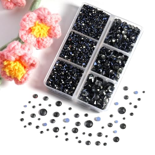 Image of BEADSLAND Hotfix Rhinestones, 4000 PCS Gray Rhinestones for Clothes Crafts Mixed 6 Sizes with Wax Pencil and Tweezers Kit, SS6-SS30, Black Diamond