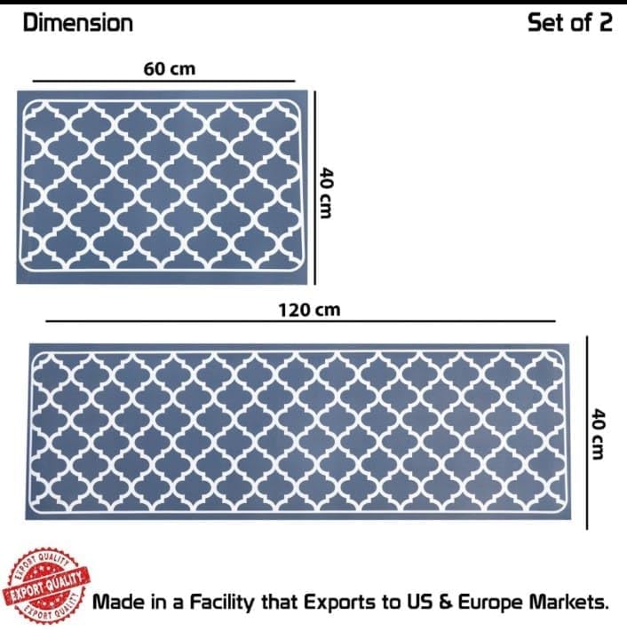 Image of HomeCloud Rubber Kitchen Rectangular Mats For Floor Set Of 2 Pcs | Non-Skid, Soft Absorbent Rugs For Kitchen, Laundry, And Hallway | 120X40Cm, 40X60Cm| 4Mm Thickness (Trap Blue)