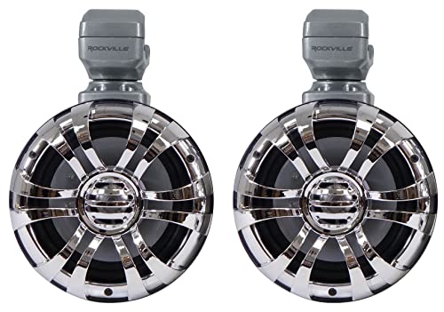 Image of Rockville WB50KLS 5.25 in 250-Watt Peak /125-Watt RMS Marine Wakeboard Tower Speakers with LED Lighting, Polished Silver, 4-Ohm, 4 Pieces