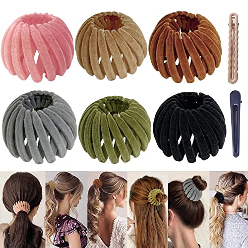 8PC Lazy Bird's Nest Plate Hairpin Velvet Bird Nest Shaped Hair Clips Expandable Ponytail Holder Hair Loops Nest Plate Hairpin Hair Claw Clip barrette