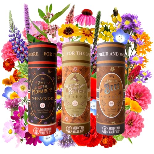 Pollinator Wildflower Seed Shaker Collection - ~300,000+ Wild Flower Seeds for Planting - Includes Hummingbird & Butterfly, Save The Monarchs, and Save The Bees Wildflower Mixes - Covers ~1,000 sq ft