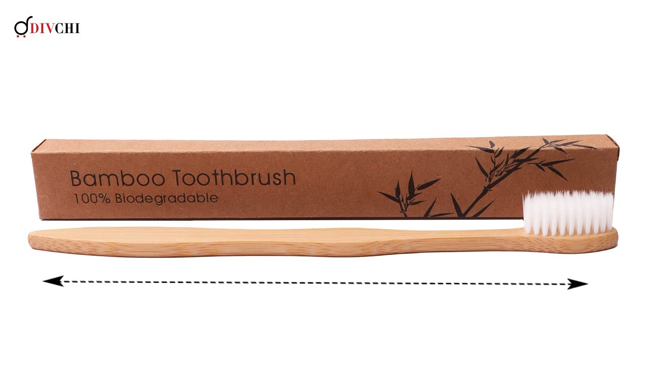 DIVCHI Confezione da 10 spazzolini da Denti in bambù, spazzolini da Denti in Legno, biodegradabili, ecologici, Vegani, Naturali, organici, in Carbone di bambù