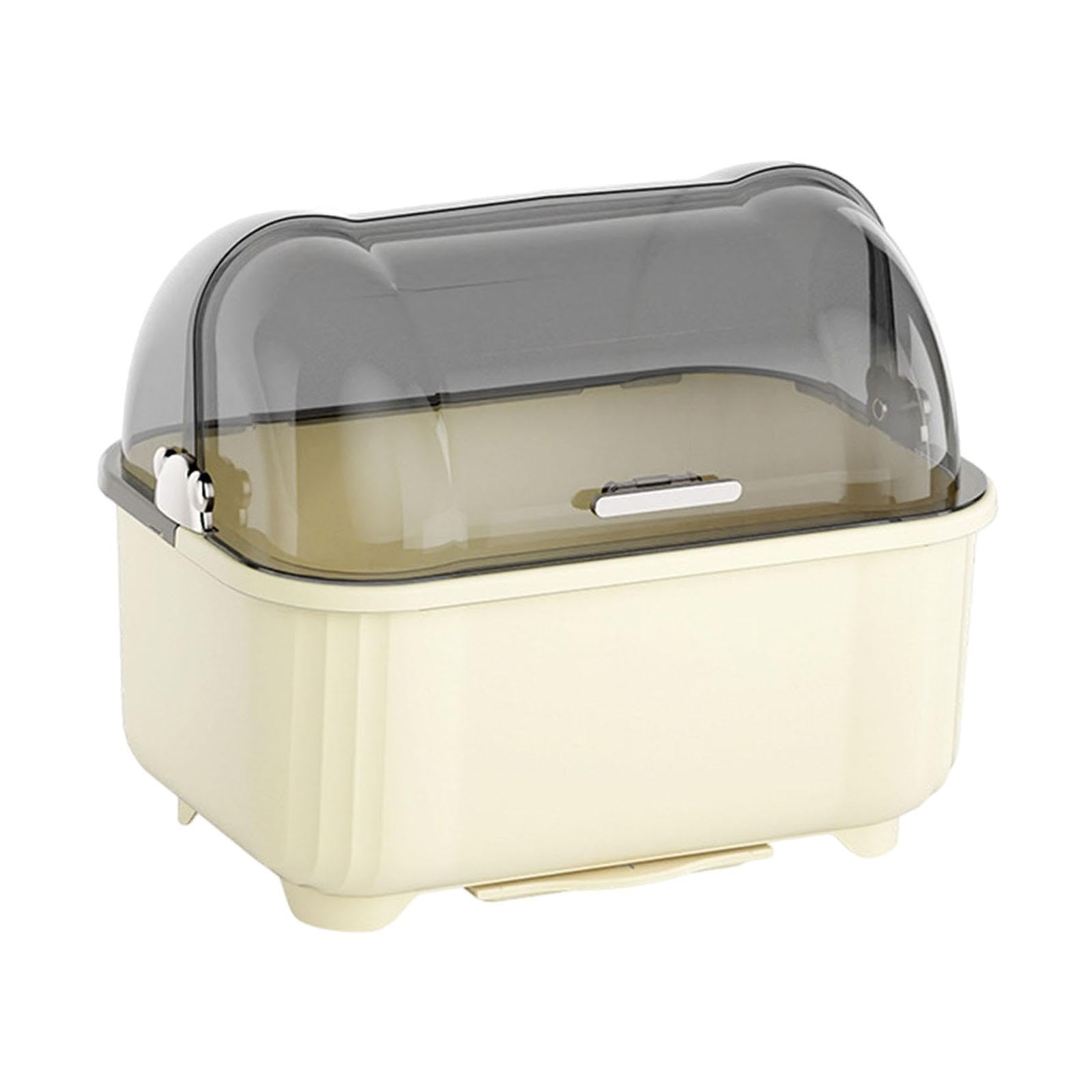 Gralara Escurridor de Platos con Tapa, Resistente al Polvo, Bandeja para secar Platos, Soporte para Tenedores, Tazas y Cuencos, Blanco Lechoso