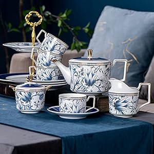 11 Pieces Tea Sets for Adults Tea Cup and Saucer Gift Set Bone China Tea Sets Wedding Tea Service Ceramic Coffee Cups Set Tea Cup and Saucers
