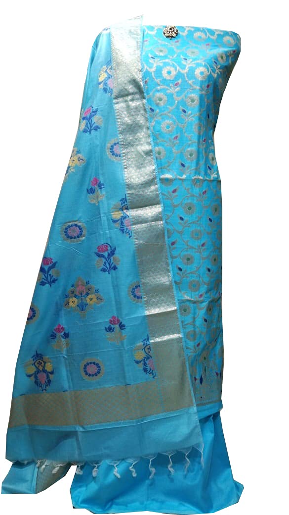 Naveera Women's Banarasi Chanderi Cotton Silk Suit Salwar Unstitched Dress Materials With Chanderi Dupatta