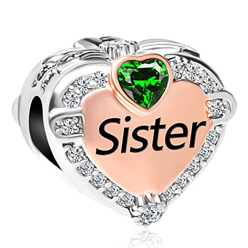 CharmSStory Rose Gold Sister Charms Heart Love Beads for Snake Chain Bracelets (May Birthday)