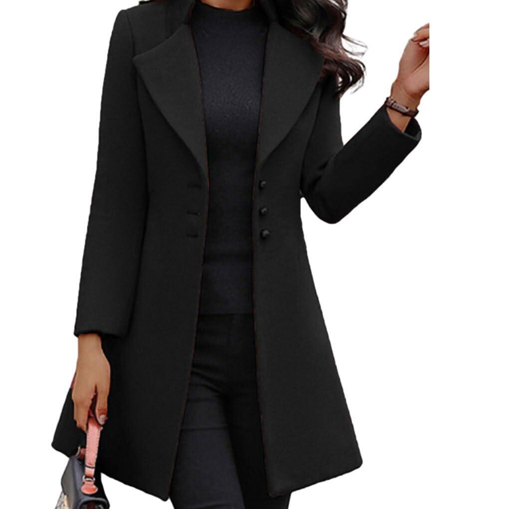 SUWIAKLALL Abrigo de manga larga para mujer - negro m