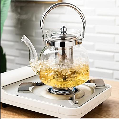 ابريق شاي من الزجاج مع غطاء ومصفاة من الستانلس ستيل سعة 1400 مل