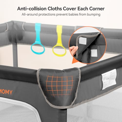 Image of COMOMY Playpens for Babies and Toddlers, 74 inchx50 inch Playard Extra Large, Safe and Non-Slip Baby Fence, Full Mesh Design, Indoor & Outdoor Kids Activity Center, Play Pens (Dark Grey)