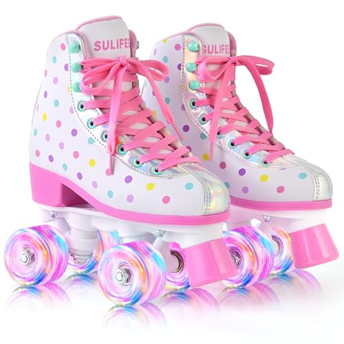 SULIFEEL Roller Skates for Girls and Women with Light up Wheels and Polka Dot...