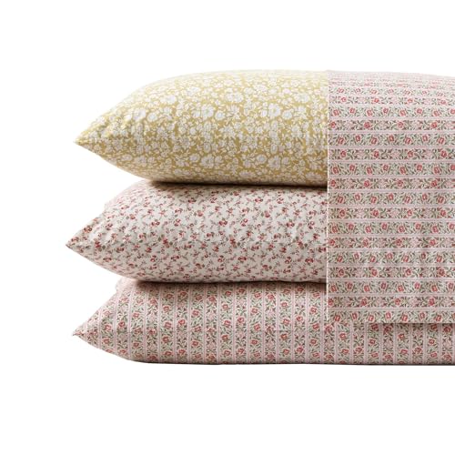 Image of Laura Ashley - Twin Size Sheet Set, Crisp & Lightweight Cotton Percale Bedding with Fitted Sheet and Pillowcase, Floral Room Decor, Deep Pocket, College Dorm Room Essentials (Heirloom Ditzy Yellow)