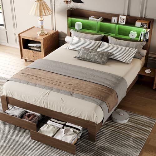 RAYROMAN Multi-Functional Wooden Full Size Bed Frame with Storage