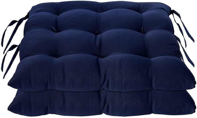 Image of Wakewell Soft Chair Pad with Ties | Square Padded Chair Pad Cushion for Dining Chair, Kitchen & Office | Washable Microfibre Chair Pad for Home Seating (1, Navy Blue)