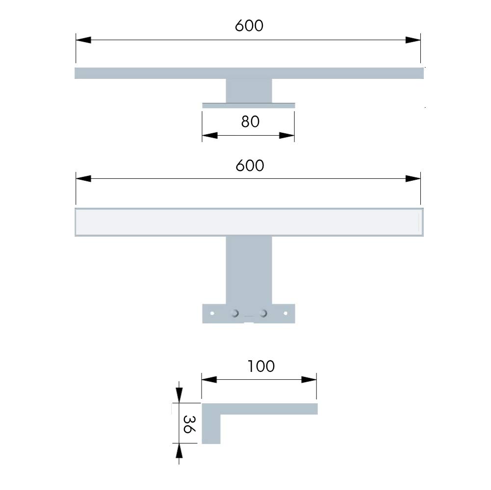 Lampe LED pour salle de bain 600 mm luminaire de miroir éclairage 230 V aluminium, température de couleur : blanc chaud