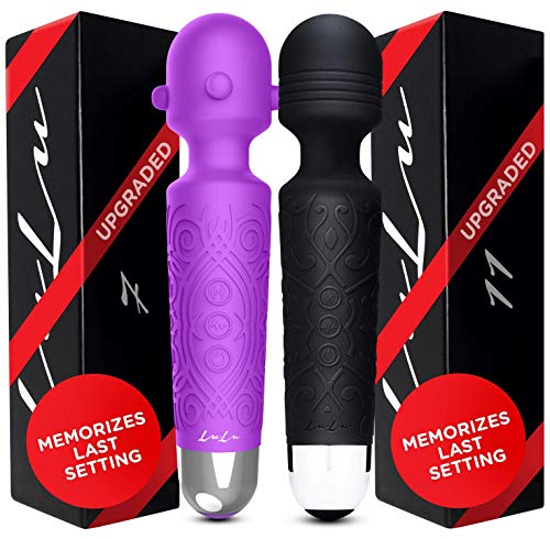 LuLu 7 Purple and 11 Black Upgraded Personal Wand Massager with Memory - Premium with 5 Speeds 20 Patterns - Cordless Powerful and Handheld - USB Rechargeable for Back and Neck Relief